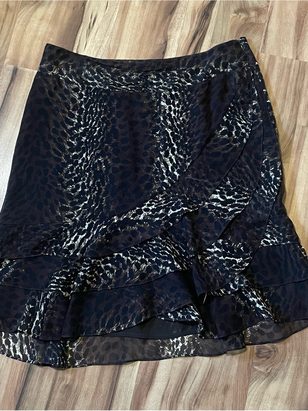 Y2K 2000s Express 100% Silk Leopard Print Tiered Ruffle Mini Skirt Coquette